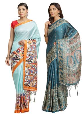 Multicolor printed art silk saree with blouse 1