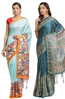 Multicolor printed art silk saree with blouse
