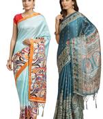 Multicolor printed art silk saree with blouse