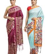 Multicolor printed art silk saree with blouse