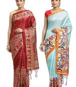 Multicolor printed art silk saree with blouse