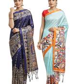 Multicolor printed art silk saree with blouse