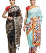 Multicolor printed art silk saree with blouse