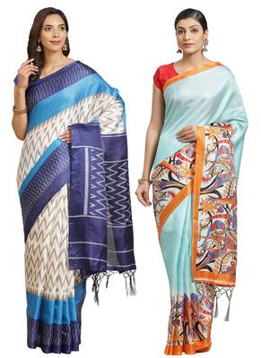 Multicolor printed art silk saree with blouse 1