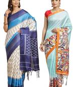 Multicolor printed art silk saree with blouse