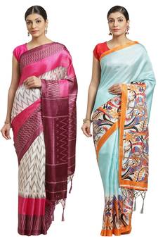 Multicolor printed art silk saree with blouse