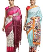 Multicolor printed art silk saree with blouse