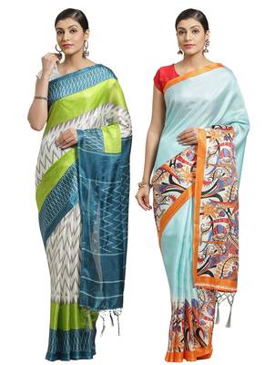 Multicolor printed art silk saree with blouse 1