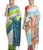 Multicolor printed art silk saree with blouse