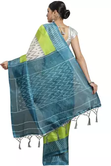 Multicolor printed art silk saree with blouse
