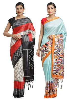 Multicolor printed art silk saree with blouse 1