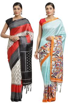 Multicolor printed art silk saree with blouse