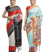 Multicolor printed art silk saree with blouse