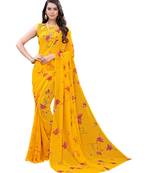 Yellow printed georgette saree with blouse
