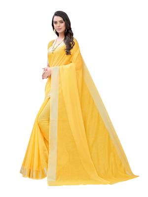 Yellow woven cotton saree with blouse 2