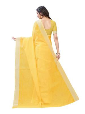 Yellow woven cotton saree with blouse 3