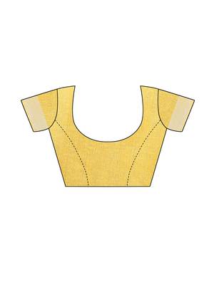 Yellow woven cotton saree with blouse 5