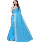 Blue woven cotton saree with blouse
