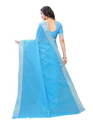 Blue woven cotton saree with blouse 3