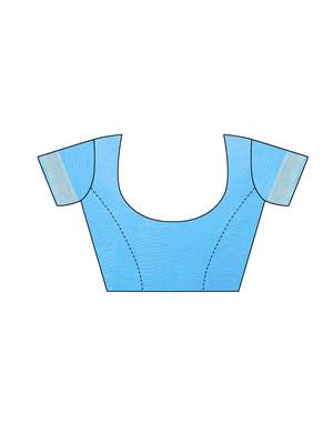 Blue woven cotton saree with blouse 5