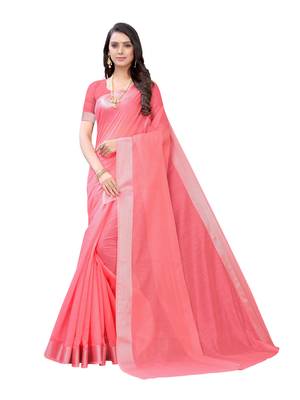 Pink woven cotton saree with blouse 1