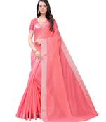 Pink woven cotton saree with blouse