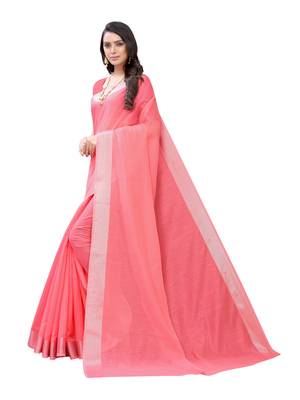 Pink woven cotton saree with blouse 2