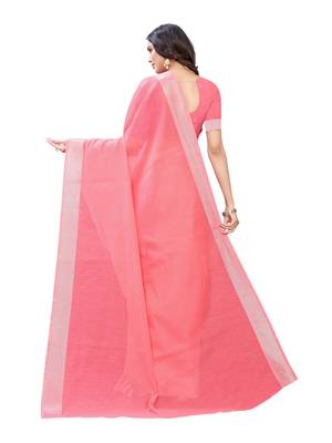 Pink woven cotton saree with blouse 3