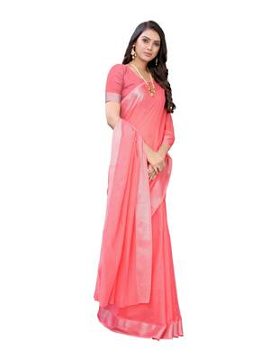 Pink woven cotton saree with blouse 4