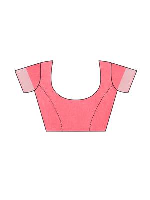 Pink woven cotton saree with blouse 5