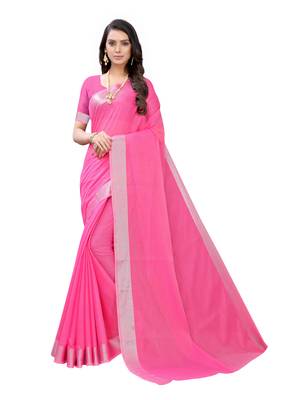 Pink woven cotton saree with blouse 1