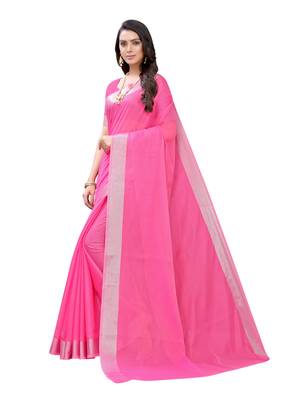 Pink woven cotton saree with blouse 2