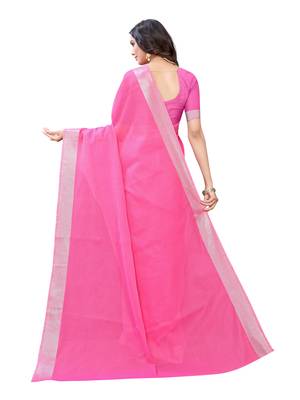 Pink woven cotton saree with blouse 3
