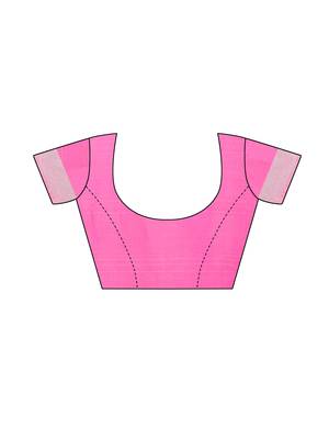 Pink woven cotton saree with blouse 5