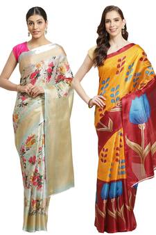 Multicolor printed art silk saree with blouse