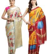 Multicolor printed art silk saree with blouse