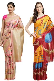 Multicolor printed art silk saree with blouse