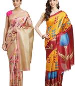 Multicolor printed art silk saree with blouse