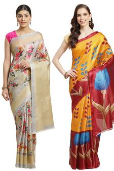 Multicolor printed art silk saree with blouse