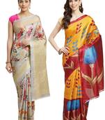 Multicolor printed art silk saree with blouse