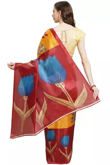 Multicolor printed art silk saree with blouse