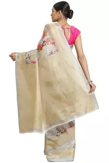 Multicolor printed art silk saree with blouse