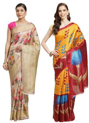 Multicolor printed art silk saree with blouse 1