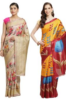 Multicolor printed art silk saree with blouse