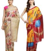 Multicolor printed art silk saree with blouse