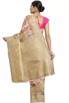Multicolor printed art silk saree with blouse