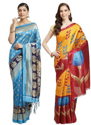 Multicolor printed art silk saree with blouse 1