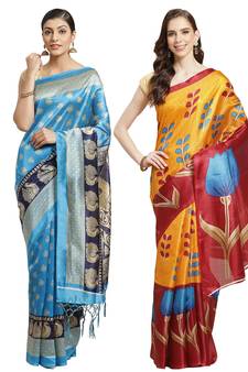 Multicolor printed art silk saree with blouse