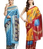 Multicolor printed art silk saree with blouse