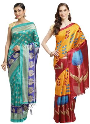 Multicolor printed art silk saree with blouse 1